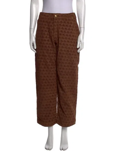 Pre-owned Erl Graphic Print Straight Leg Pants In Brown