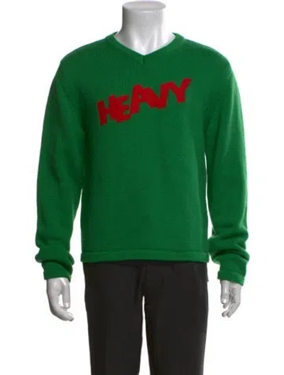 Pre-owned Erl Graphic Print V-neck Pullover In Green