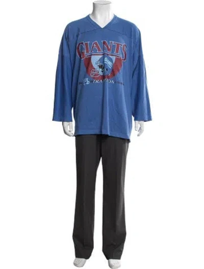Pre-owned Erl Graphic Print V-neck T-shirt In Blue