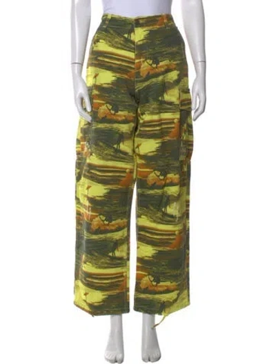 Pre-owned Erl Graphic Print Wide Leg Pants In Yellow