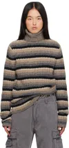 Erl Gray & Beige Striped Turtleneck In 1 Stripe