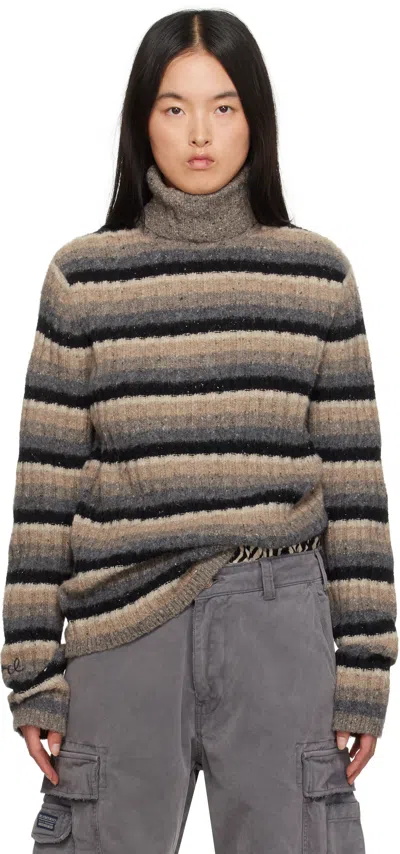 Erl Gray & Beige Striped Turtleneck In 1 Stripe