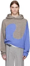 Shop Erl Gray & Blue Bicolor Swirl Knit Hoodie In Multi