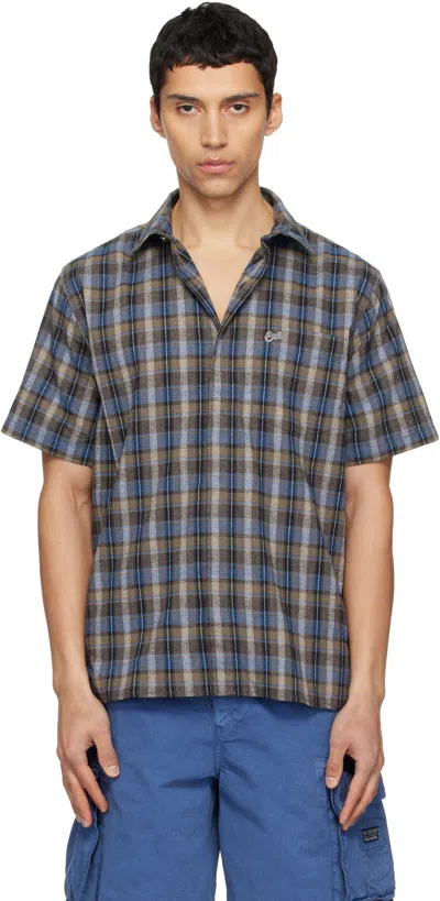 Erl Gray & Blue Check Short Sleeve Shirt In Orange