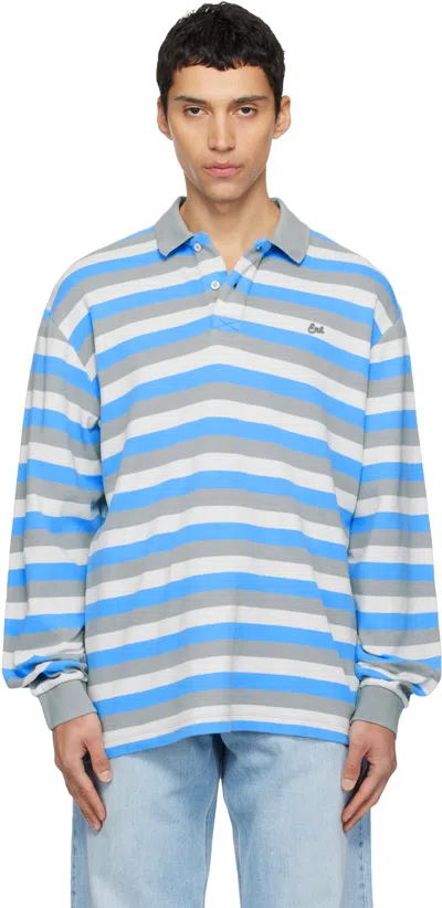 Erl Multicolor Long-sleeved Polo Shirt With Striped Motif In Cotton Man In Blue