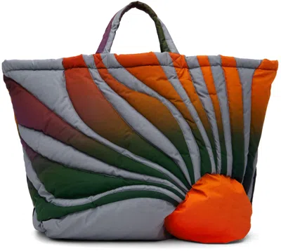 Erl Gray & Orange Sunset Puffer Tote In Black