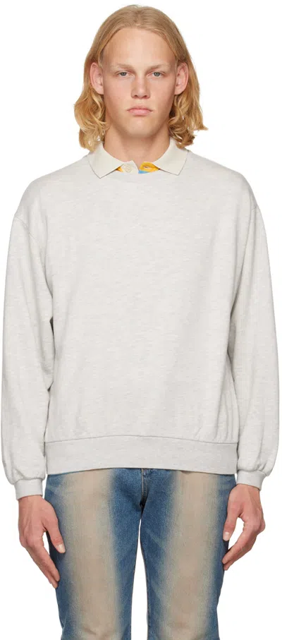 Erl Waffle Knit Hooded Sweatshirt In Grey Melange