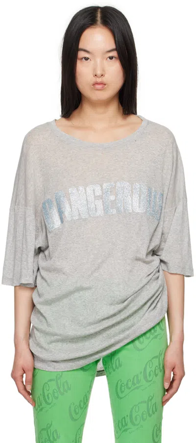 Erl Gray 'dangerous' T-shirt In Heather Grey 1