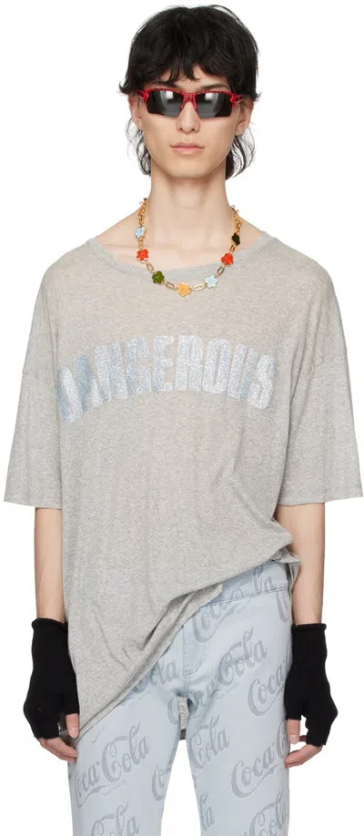 Erl Grey 'dangerous' T-shirt In Heather Grey
