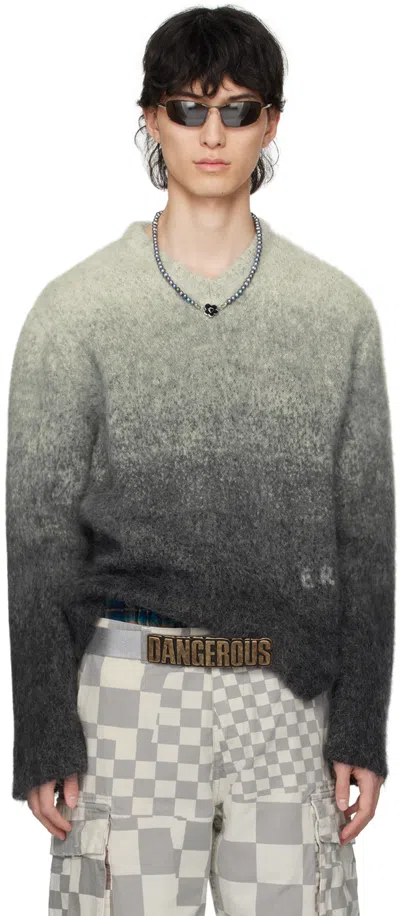 Erl Gray Gradient Sweater In Grey Melange