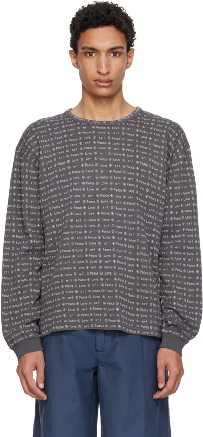 Erl Gray Jacquard Long Sleeve Knit T-shirt In Green