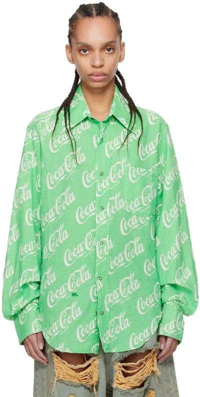 Erl Green Printed Shirt In Green Coca Cola 1