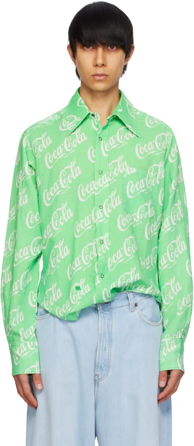 Erl Green Printed Shirt In Green Coca Cola