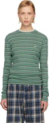 Erl Green Striped Long Sleeved T-shirt In Green