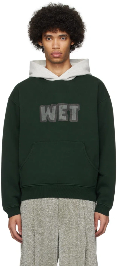 Erl Green 'wet' Hoodie In Black