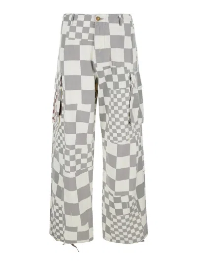 ERL GREY ASYMMETRIC CHECK MOTIF CARGO PANTS