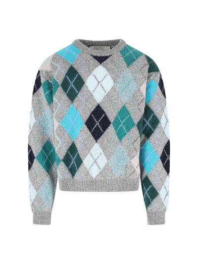 Erl Grey Multicolor Argyle Pattern Knit Sweater In Gray