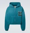 Erl Hooded Cotton Fleece Zip-up Sweatshirt In Green
