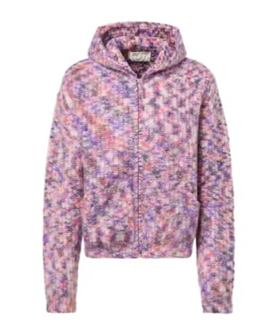 Erl Hooded Knit Cardigan In Pink