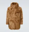 Erl Hooded Shearling Coat In Brown