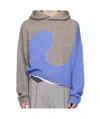 Erl Swirl Cropped Logo-embroidered Two-tone Intarsia-knit Hoodie In Gray, Blue