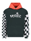 Erl Venice Checker Sleeve Hoodie In Green
