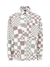 Erl Multicolor Jacket With Asymmetric Check Motif In Cotton Denim Man In Grey