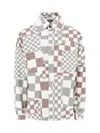 Erl Multicolor Jacket With Asymmetric Check Motif In Cotton Denim Man In Grey
