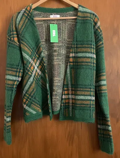 Pre-owned Erl Jacquard Plaid Knit Open Cardigan Green - Size Medium