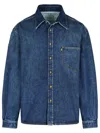 Erl Blue Shirt With Pointed Collar And Logo Patch On The Front In Blue