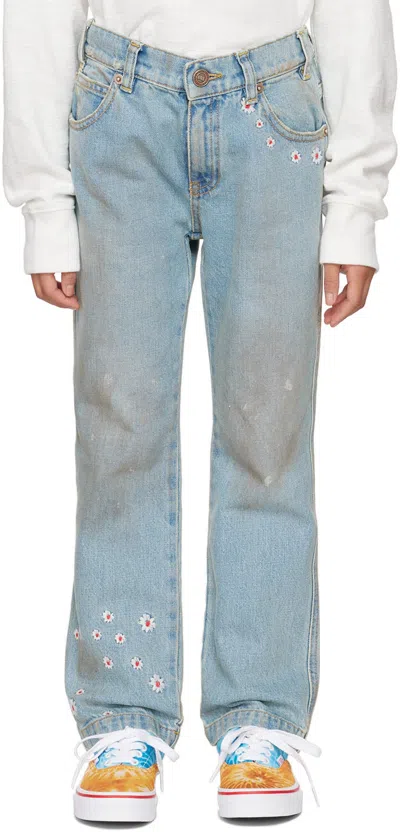 Erl Kids Blue Distressed Jeans In Denim