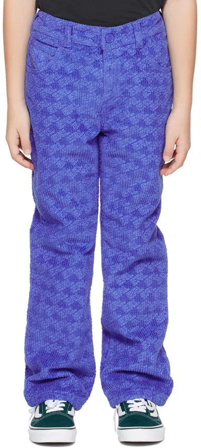 Erl Logo Cotton Corduroy Pants In Blue 1