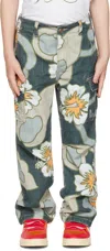 Erl Kids Gray Graphic Cargo Pants In  Grey Hibiscus
