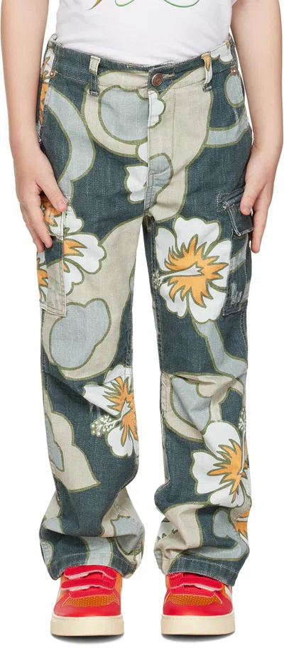 Erl Kids Gray Graphic Cargo Pants In  Grey Hibiscus