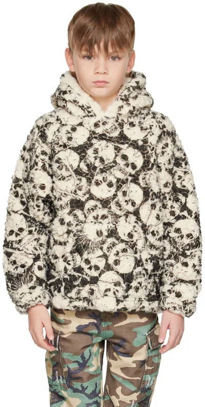 Erl Kids Off-white & Black Printed Hoodie In Black 1
