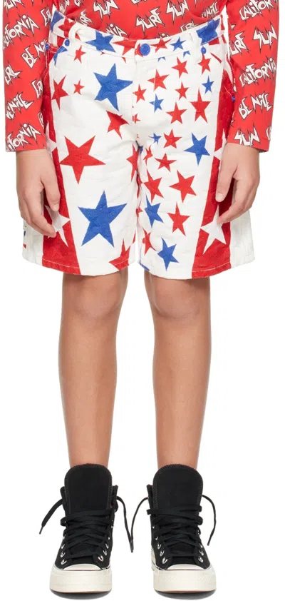 Erl Kids White Jacquard Denim Shorts In White 1