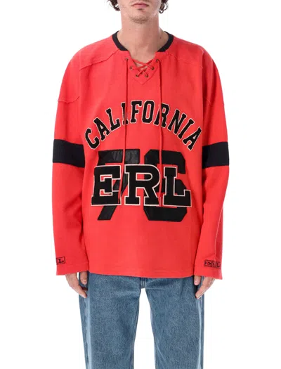 Erl Lace-up Graphic Long Sleeve Jersey Top In Rosso