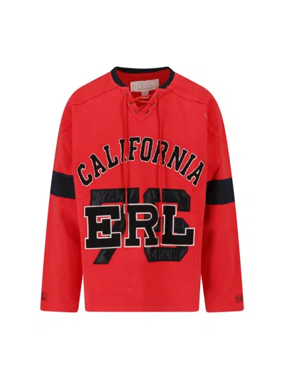 Erl Lace-up Graphic Sweatshirt In Red