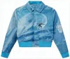 Erl Lambskin Jacket With Ocean Wave Print In Blue