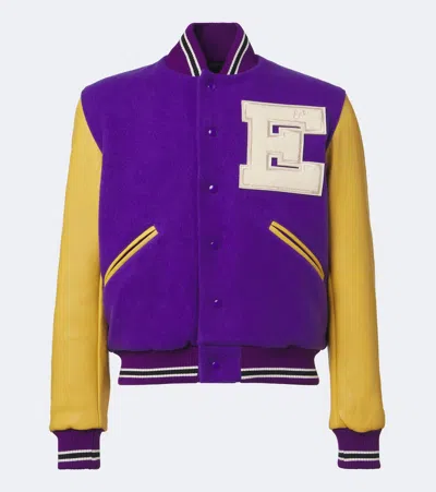 Erl Leather-trimmed Wool-blend Bomber Jacket In Multi