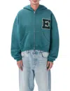 Erl Letterman Zipped Hoodie In Green In Green