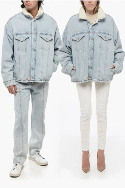 Erl Levis Denim Unisex Jacket With Faux Fur