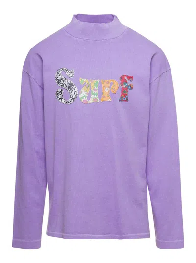 Erl Lilac Crewneck Pullover With Embroidered Motif In Purple