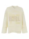 Erl White Long-sleeve T-shirt With V Neck And Maxi Logo On The Front In Tech Fabric Man In Brown