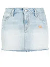 Erl Logo-embroidered Denim Miniskirt In Blue