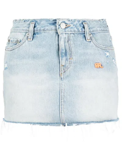 ERL LOGO-EMBROIDERED DENIM MINISKIRT