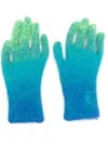 Erl Logo-intarsia Gradient Knitted Gloves In Blue