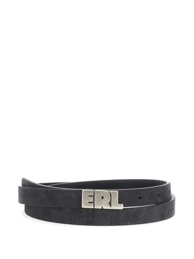 Erl Logo-buckle Leather Belt In Black