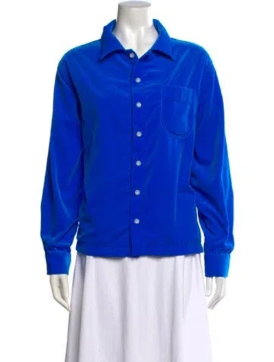 Pre-owned Erl Long Sleeve Button-up Top In Blue