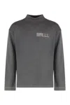 Erl Brushed Cotton Mock-neck Sweatshirt With Contrasting Print In Gray